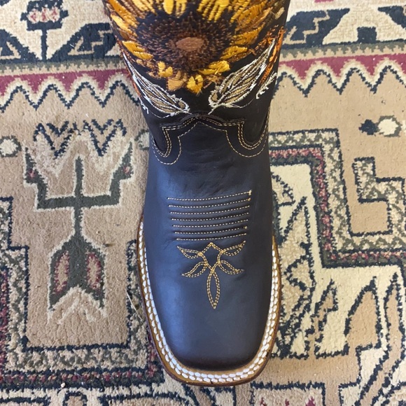 Cowgirl Boots Sunflower Leather Brown Western - Picture 3 of 7